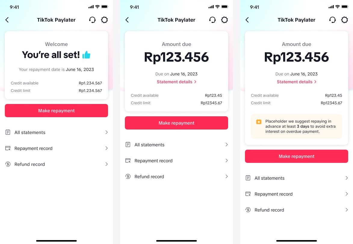 Account homepage states