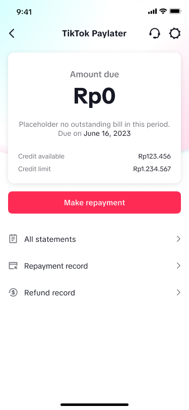 Homepage state 08: no usage this cycle and no repayment needed