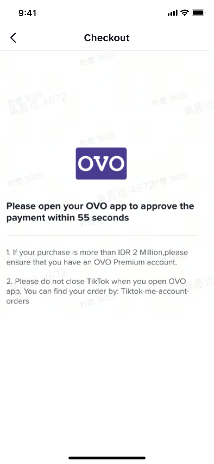 Prompt asking user to open OVO app and approve the payment