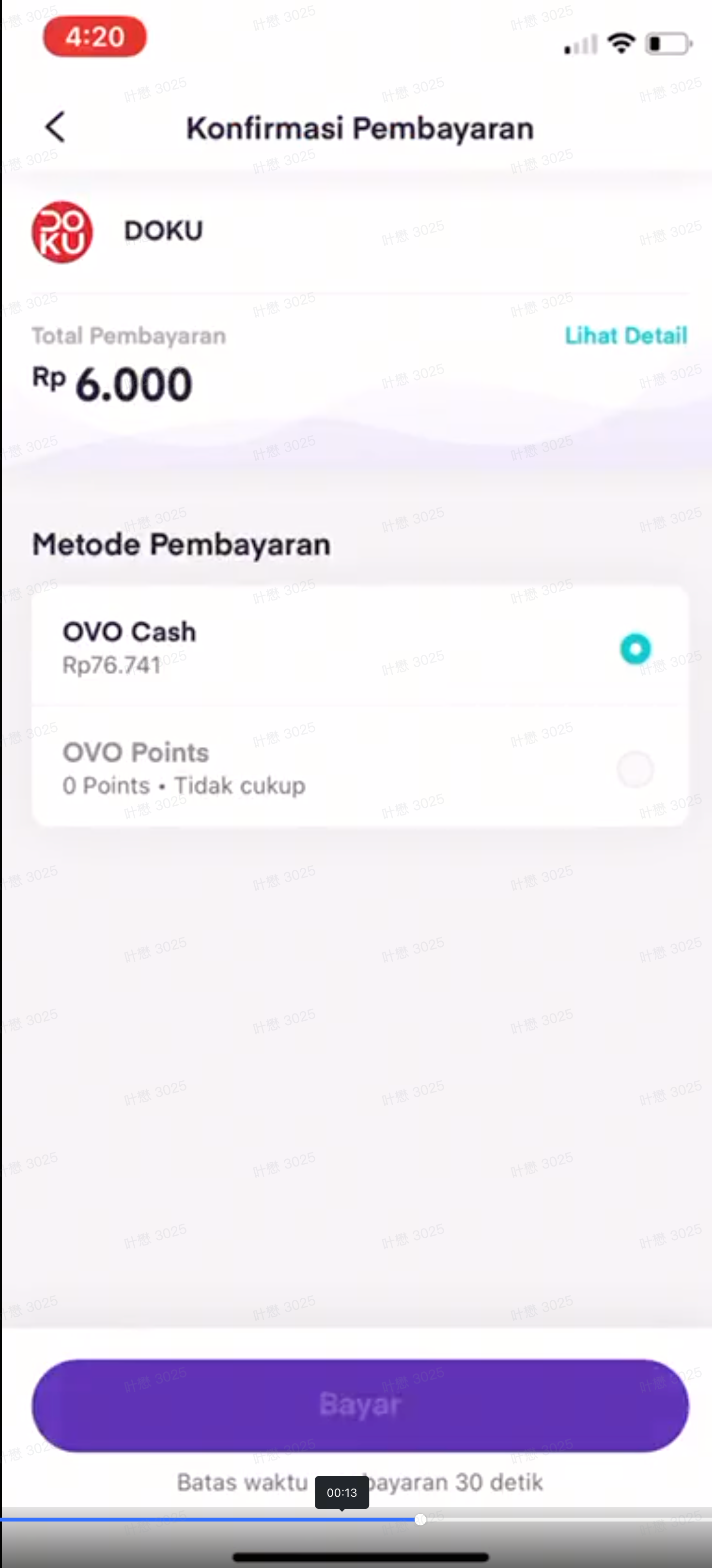 OVO payment confirmation screen inside the OVO app