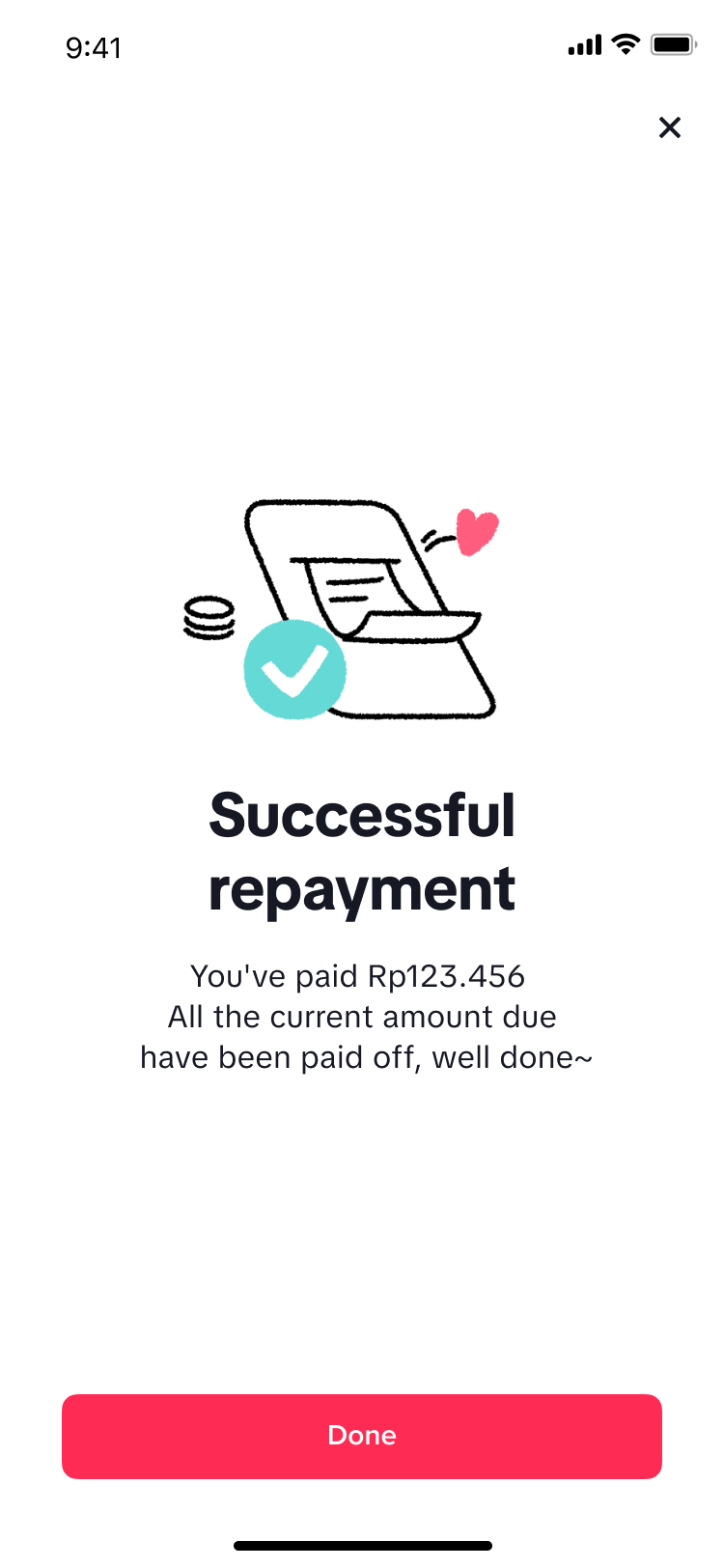TikTok successful repayment result screen after ledger confirmation